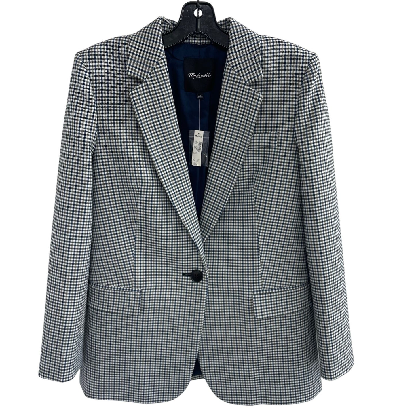NWT Madewell The Kline Blazer Black Blue White Houndstooth Plaid Womens 0