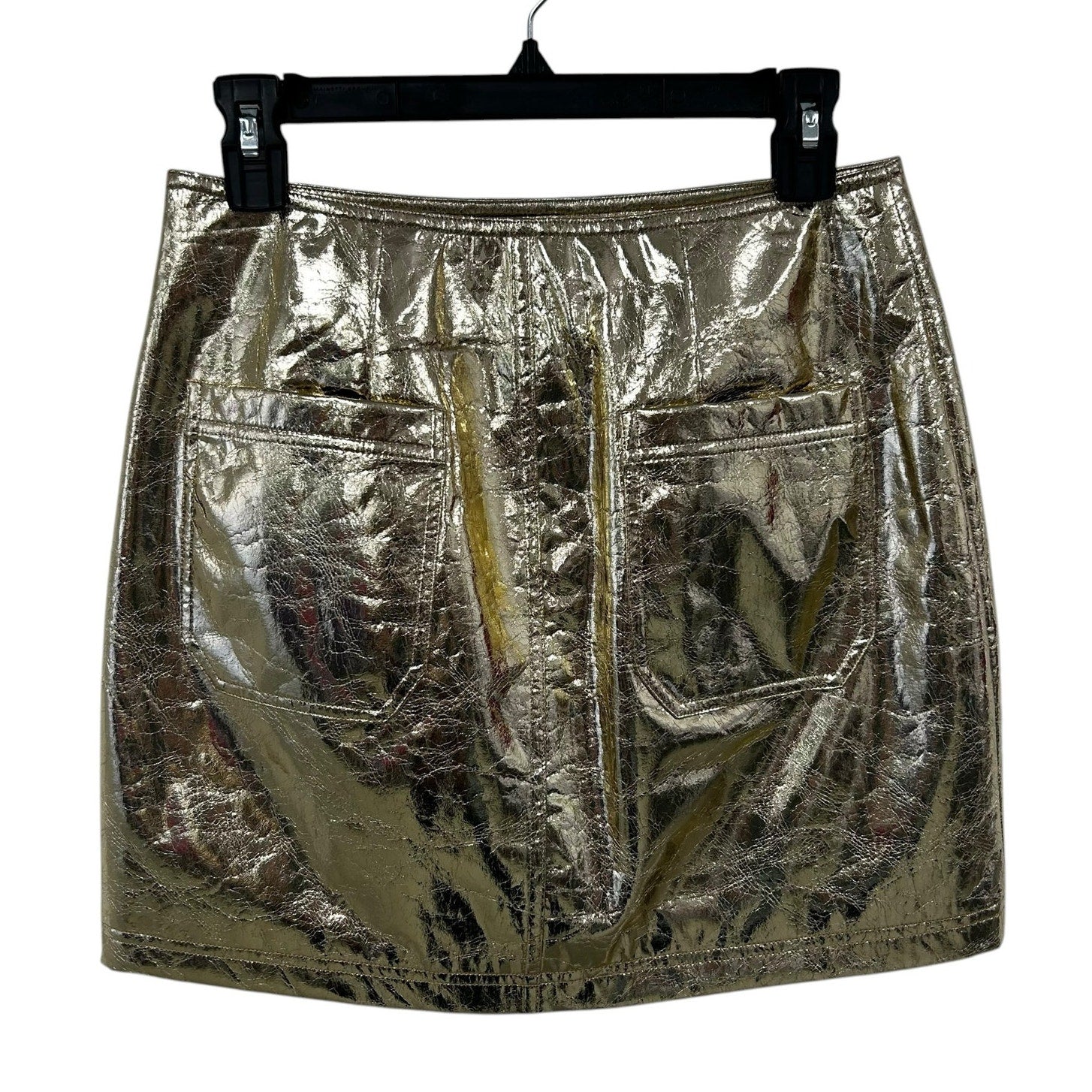 NWT Hunter Bell Cracked Metallic Gold Faux Leather Kaitlin Mini Skirt Womens 4