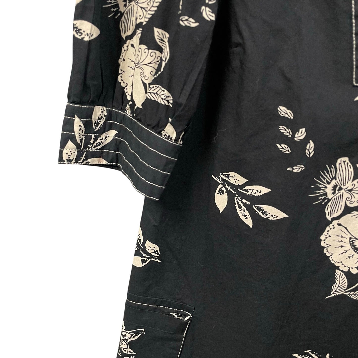 Caroline Constas Split Neck Short Sleeve Black White Floral Print Mini Dress XS
