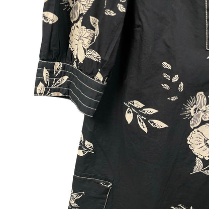 Caroline Constas Split Neck Short Sleeve Black White Floral Print Mini Dress XS
