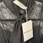 NWT Givenchy Black Lace Button Front Lavaliere Silk Tie Neck Blouse FR 36 / US 4