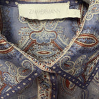 Zimmermann Vitali Relaxed Fit Blouse Button Up Blue Paisley Silk AU 2 / US 8
