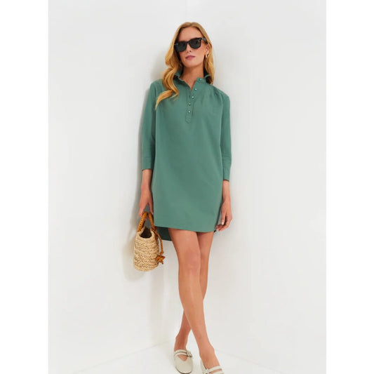NWT Pomander Place Green 3/4 Sleeve Button Front Polly Mini Dress Womens Large