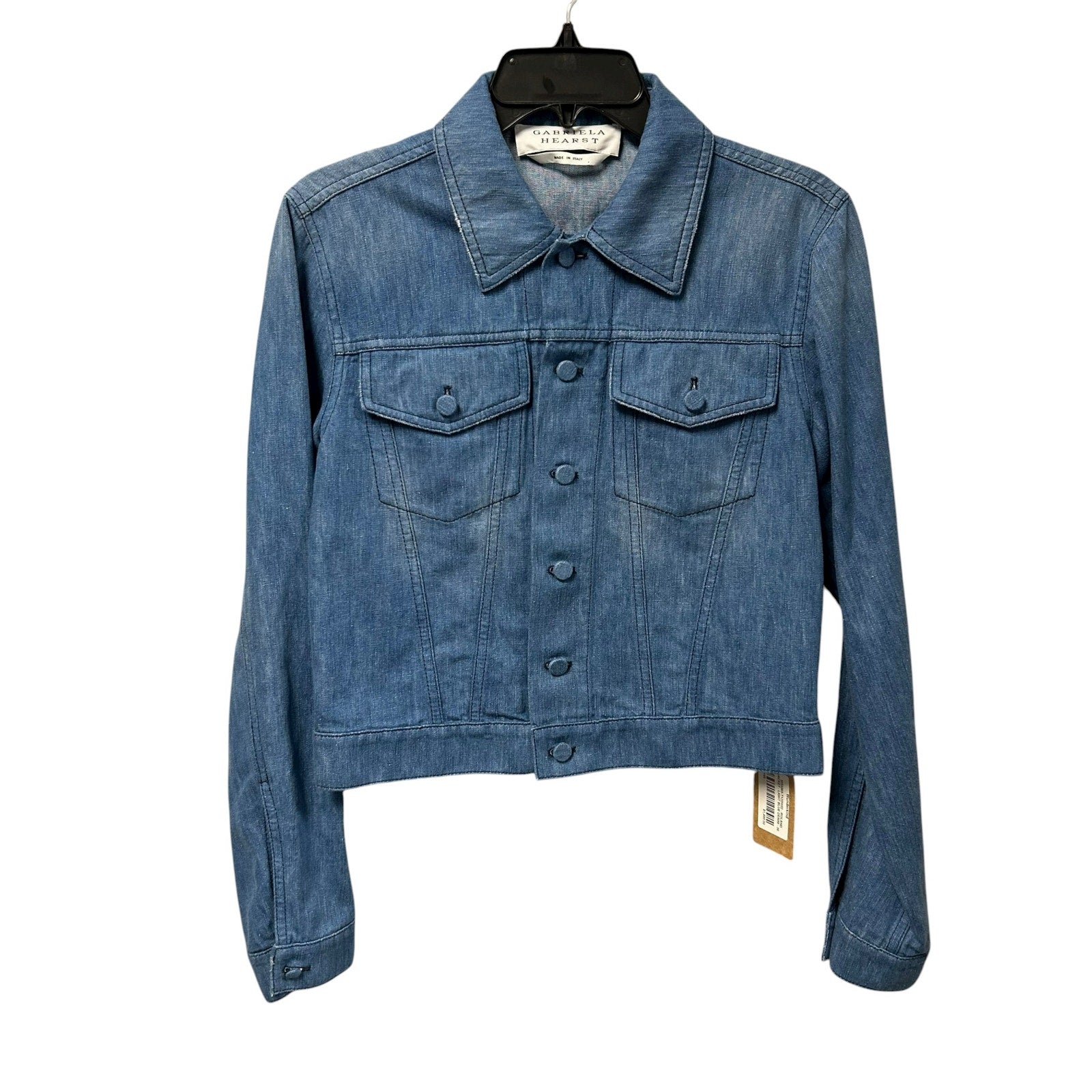 NWT Gabriela Hearst Roland Denim Jacket Light Blue Cotton Linen Blend 36 / US 0