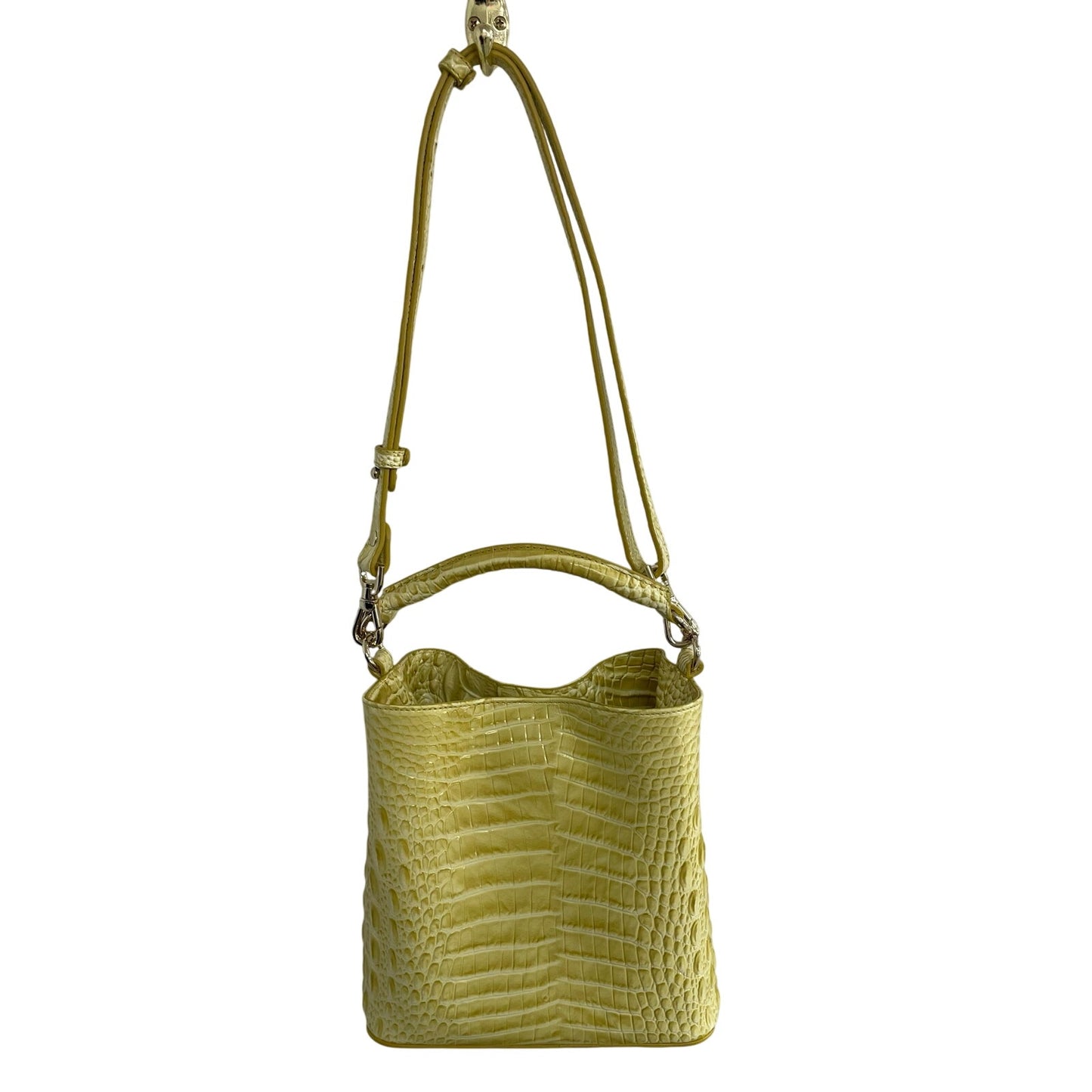 Brahmin Croc Embossed Leather Amelia Bucket Bag in Lemonade Yellow