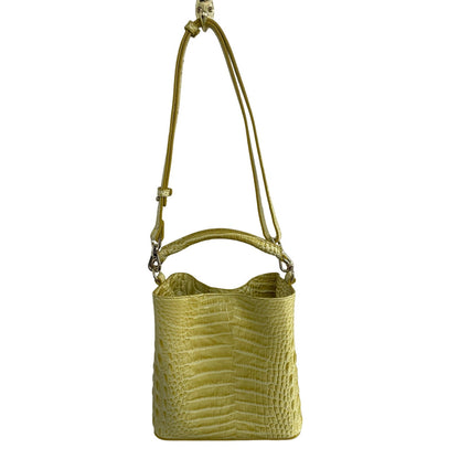 Brahmin Croc Embossed Leather Amelia Bucket Bag in Lemonade Yellow