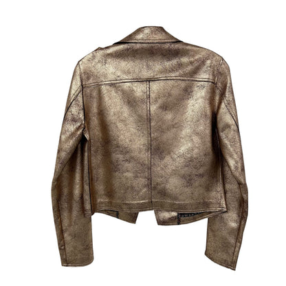 NWT Anthropologie Brisa Metallic Cropped Faux Leather Moto Jacket Womens Small