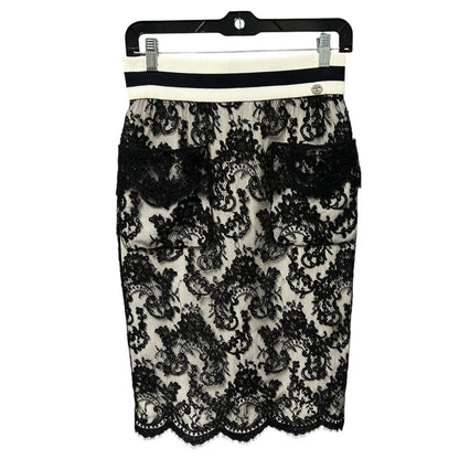 Chanel White with Black Lace Overlay Knee Length Pencil Skirt Womens 36 / 2-4