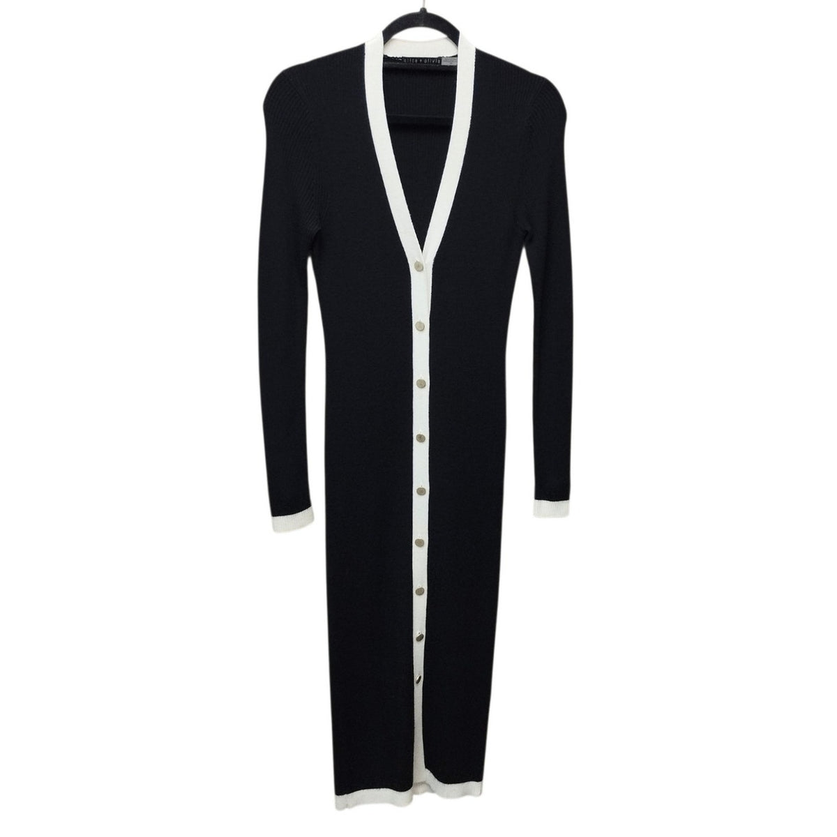 Alice + Olivia Womens Alcina Rib Knit Midi Sweater Dress Small Wool Blend Preppy