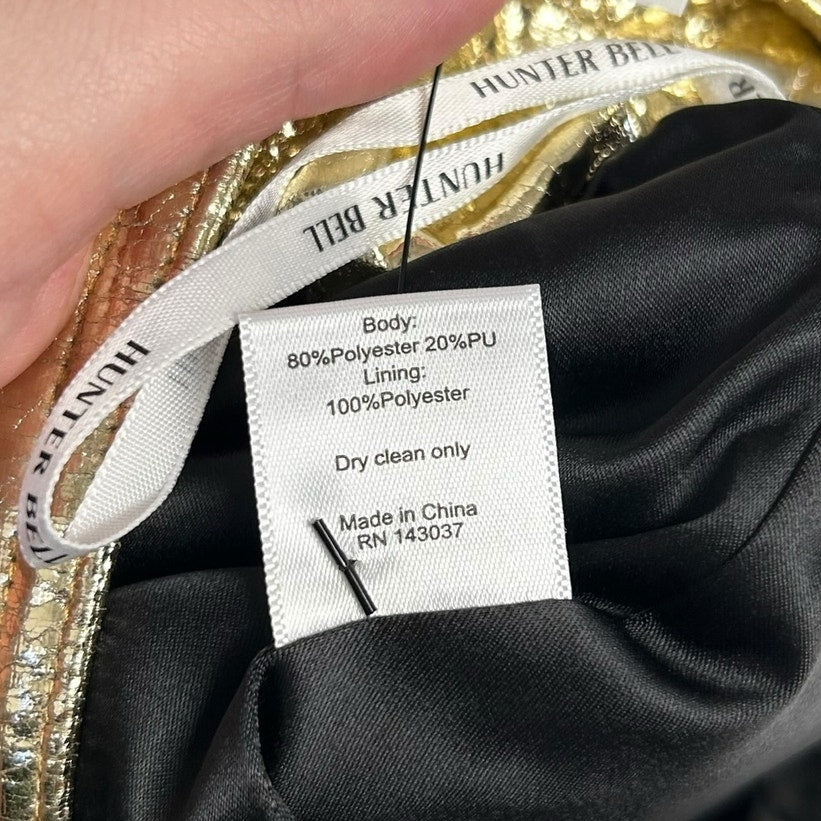 NWT Hunter Bell Cracked Metallic Gold Faux Leather Kaitlin Mini Skirt Womens 4