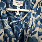 Apiece Apart Lumina Popover Blouse Organic Cotton Batik Floral Indigo Print XS