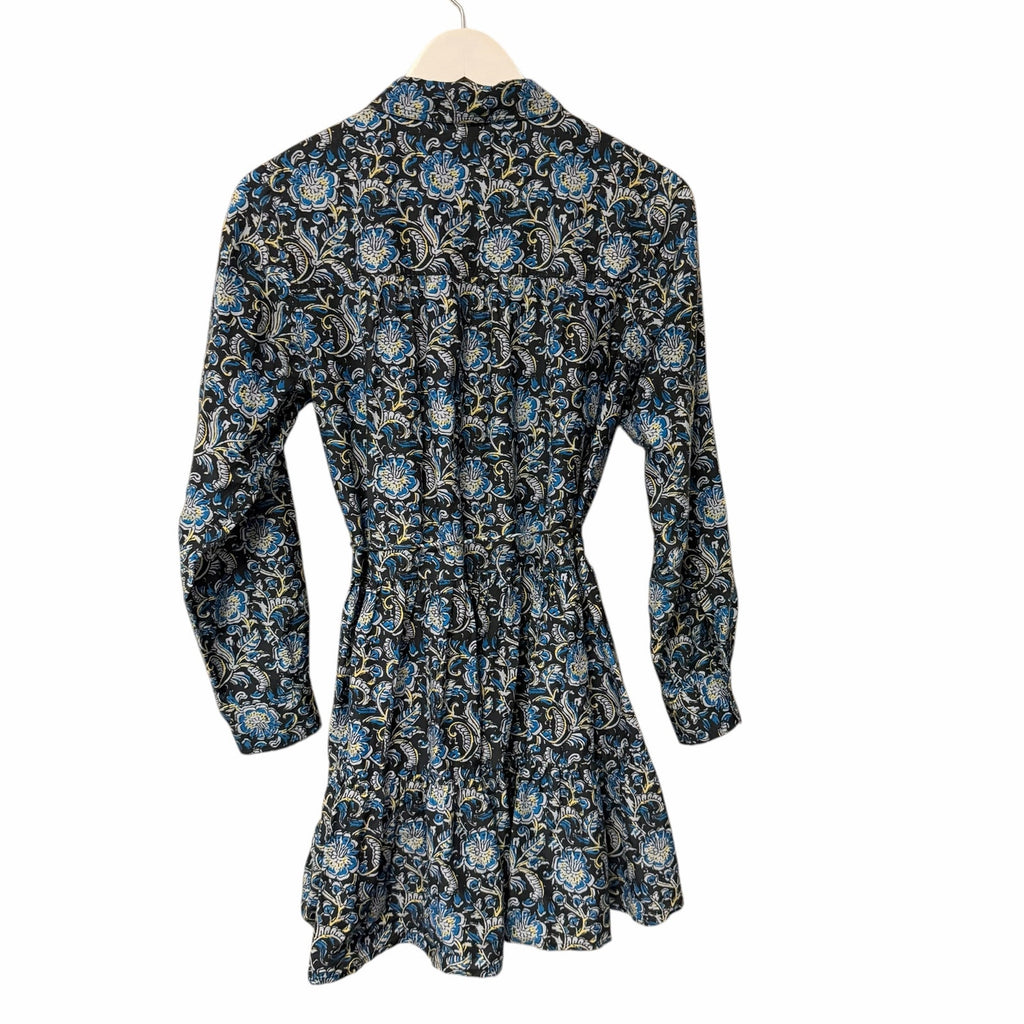 Apiece Apart Long Sleeve Shirt Dress Black Blue Yellow Floral Print Size Small