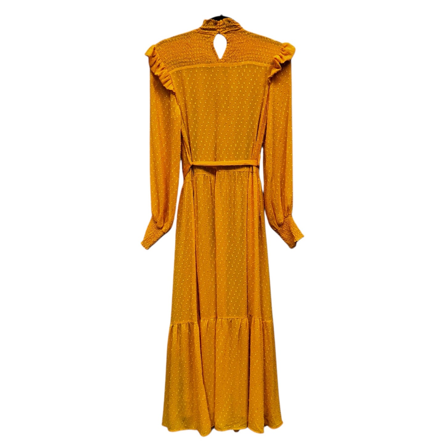 NWT English Factory Yellow Long Sleeve Swiss Dot Smocked Maxi Dress Size Small