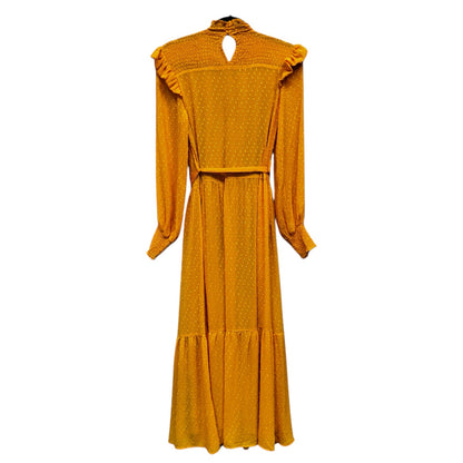 NWT English Factory Yellow Long Sleeve Swiss Dot Smocked Maxi Dress Size Small