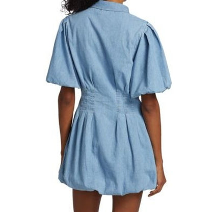 NWT Johnathan Simkhai Standard Blue Denim Puff Sleeve Ciara Mini Dress Womens 2