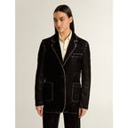 Golden Goose Black Denim Classic Fit Jacket with Velvet Effect Womens 38 / US 2