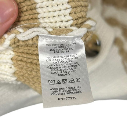 Ann Taylor Weekend Tan White Striped Cable Knit Cardigan Sweater Womens Medium