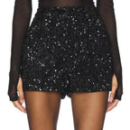 NWT Alice + Olivia Conry Sequin Cuff Short Black High Rise Womens Size 0