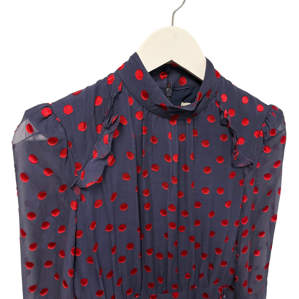NWT Saloni Jacqui B Dress Navy Bright Rouge Polka Dot Womens Size 2