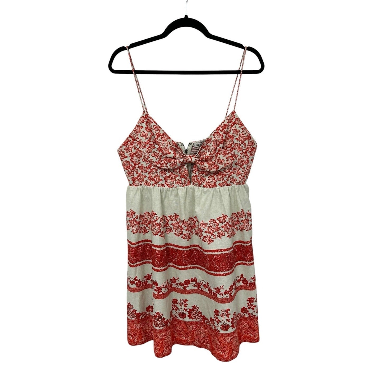 Alice + Olivia Red Cream Printed Melvina Bow Detail Mini Dress Womens 14