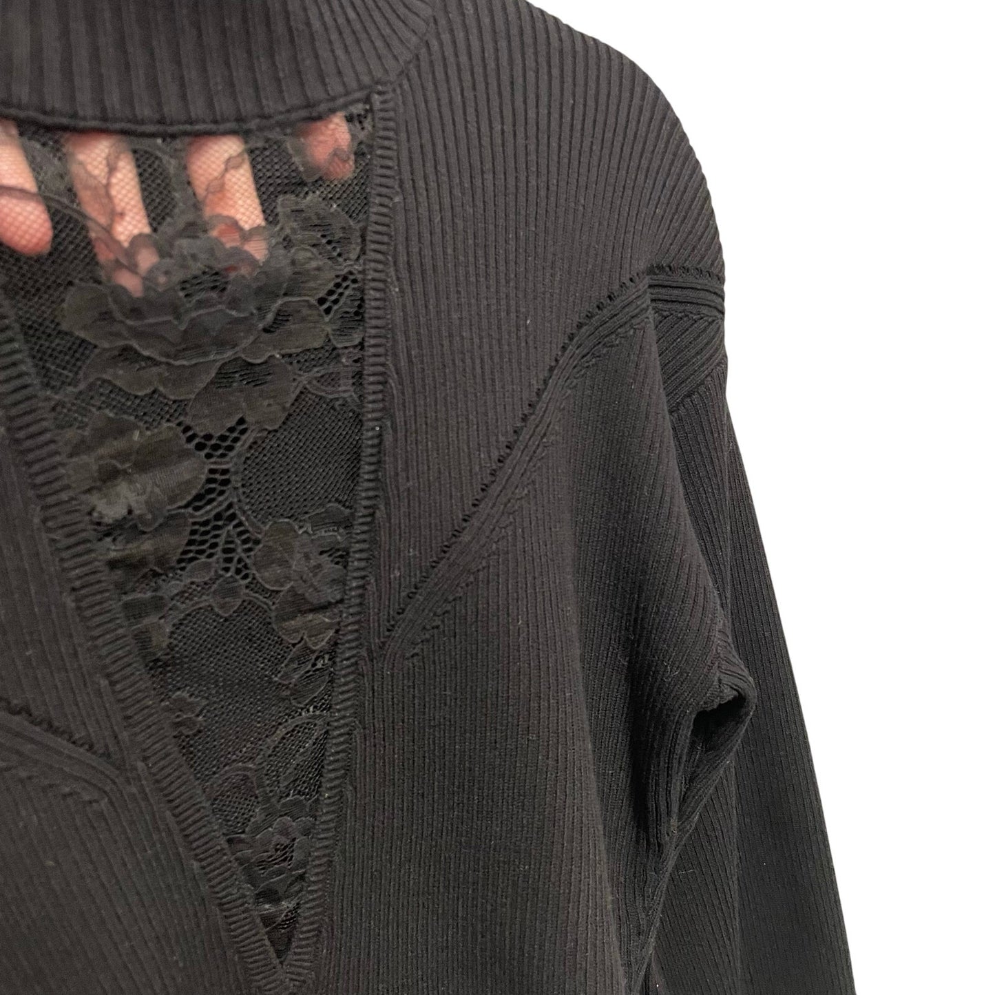 Fleur Du Mal Juliet Lace Insert Cropped Knit Sweater Black Womens Medium