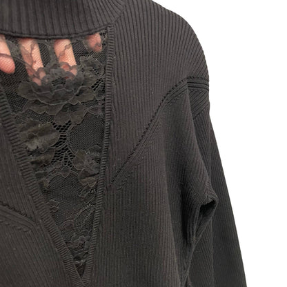 Fleur Du Mal Juliet Lace Insert Cropped Knit Sweater Black Womens Medium