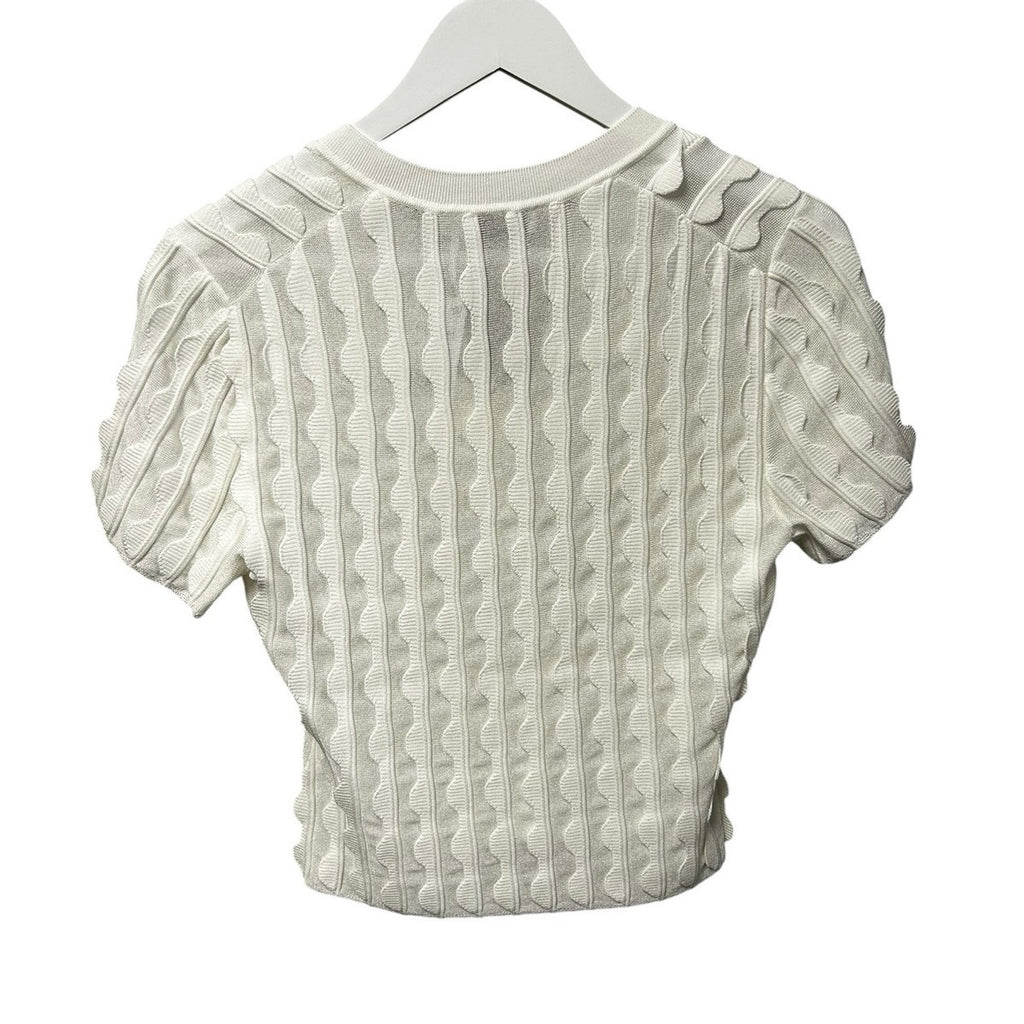 NWT Simkhai Ivory Mallorie Scalloped Knit Short Sleeve Polo Top Womens Medium