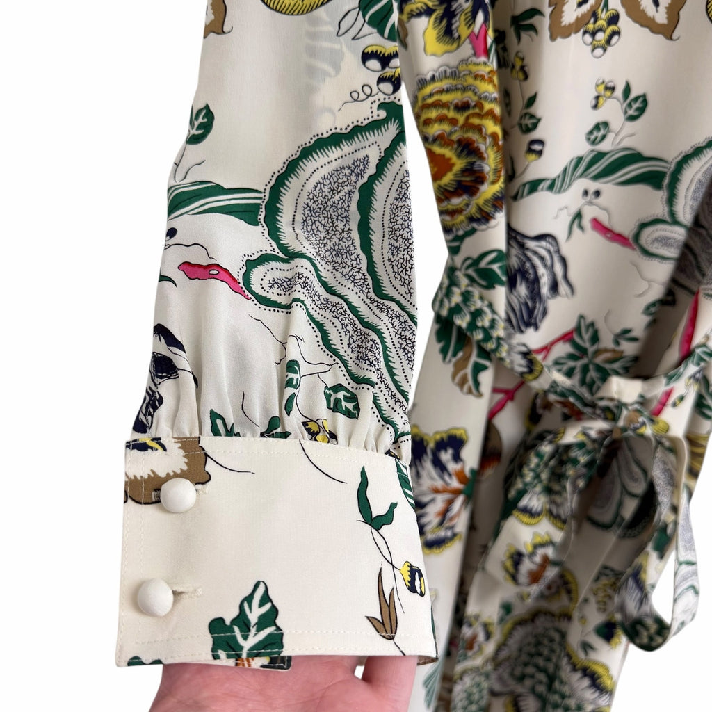 NWT Tory Burch Silk Happy Times Shift Dress Ivory Floral Long Sleeve Womens 12