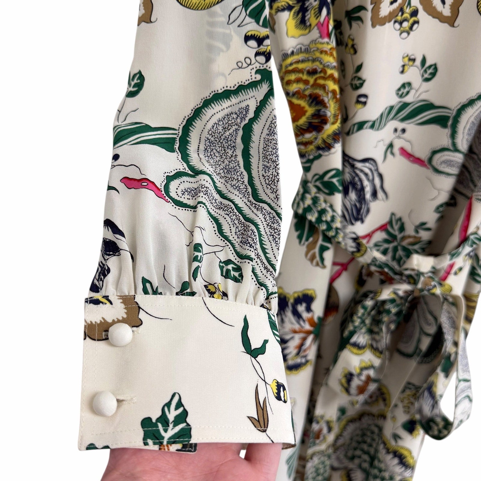 NWT Tory Burch Silk Happy Times Shift Dress Ivory Floral Long Sleeve Womens 12