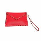 Valentino Garavani Rockstud Envelope Clutch Bag Red Pebbled Leather Edgy Luxury