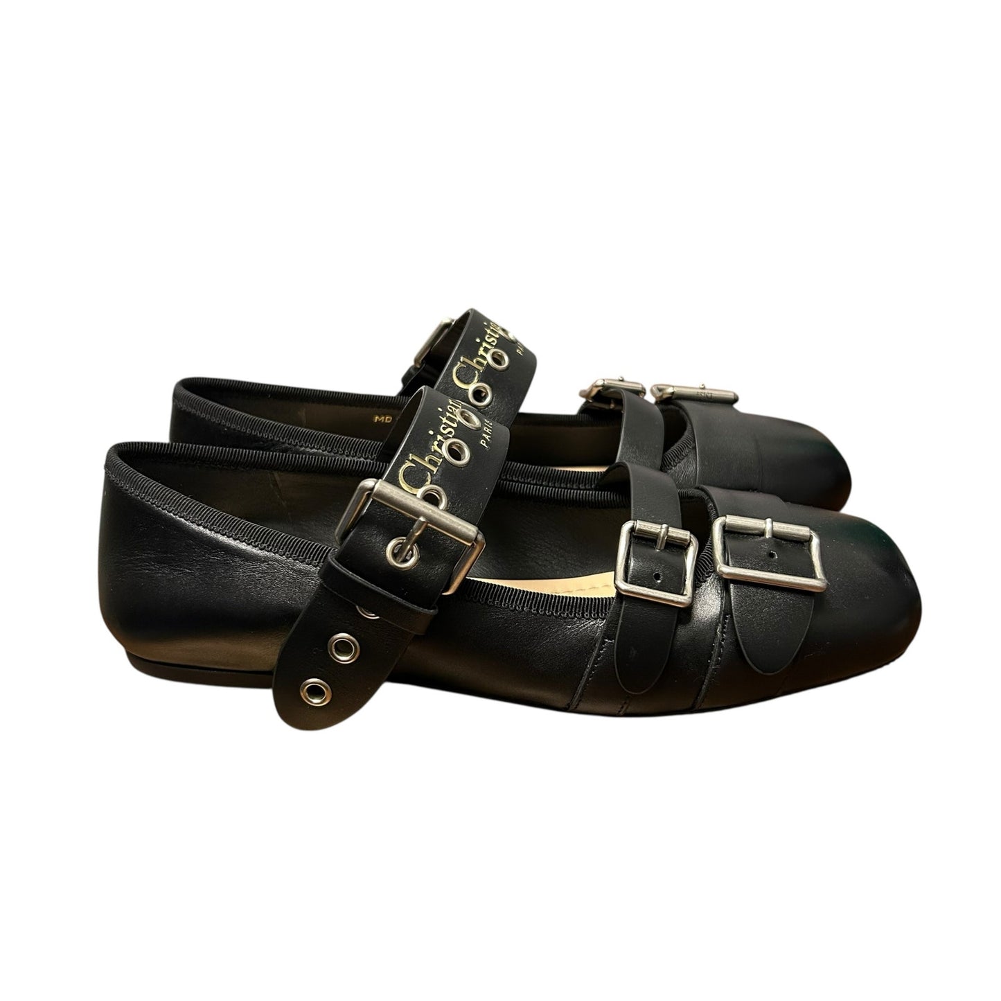 Christian Dior Black Supple Calfskin Punk Buckle Ballet Flat Womens 39 / US 9