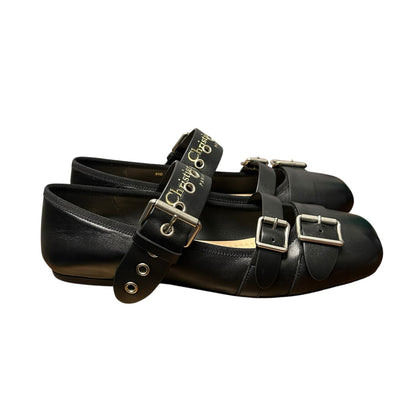 Christian Dior Black Supple Calfskin Punk Buckle Ballet Flat Womens 39 / US 9