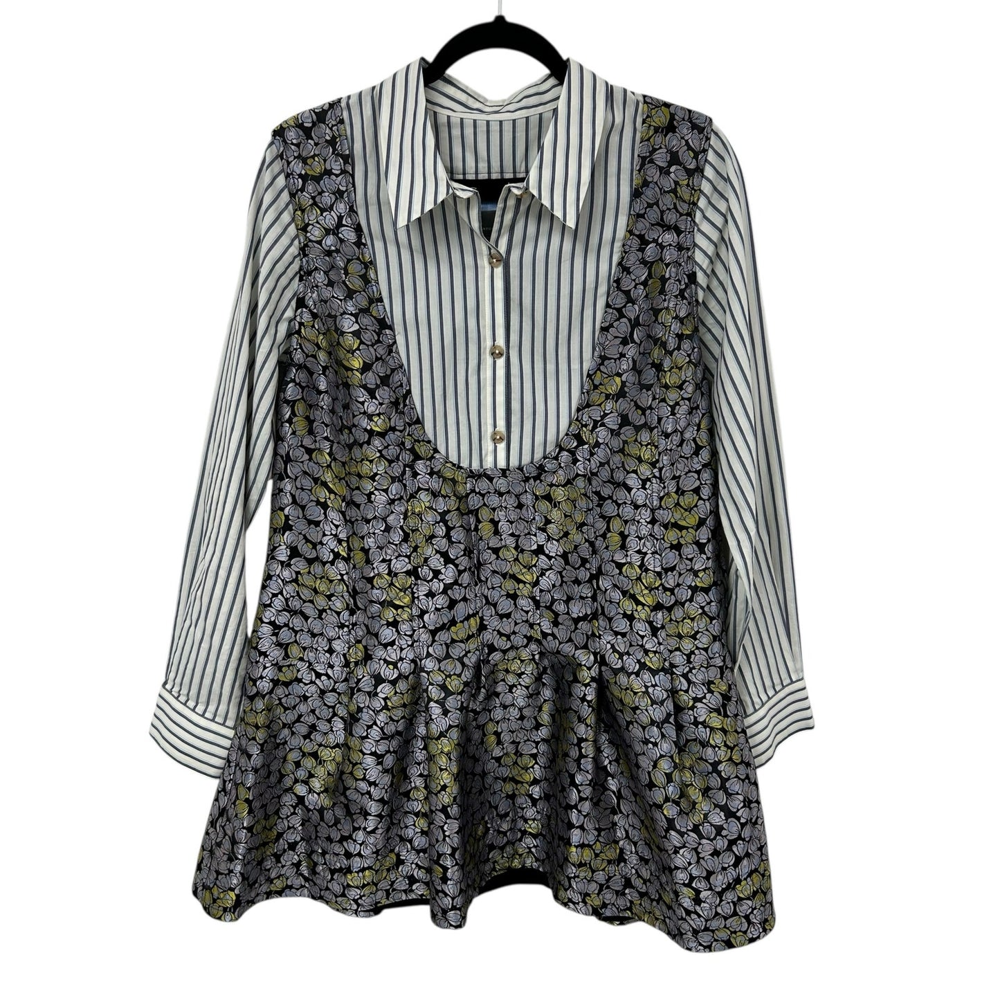 by Anthropologie Long-Sleeve Collared Twofer Flounce Mini Dress Womens Medium