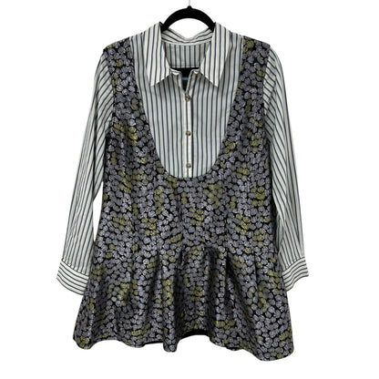 by Anthropologie Long-Sleeve Collared Twofer Flounce Mini Dress Womens Medium