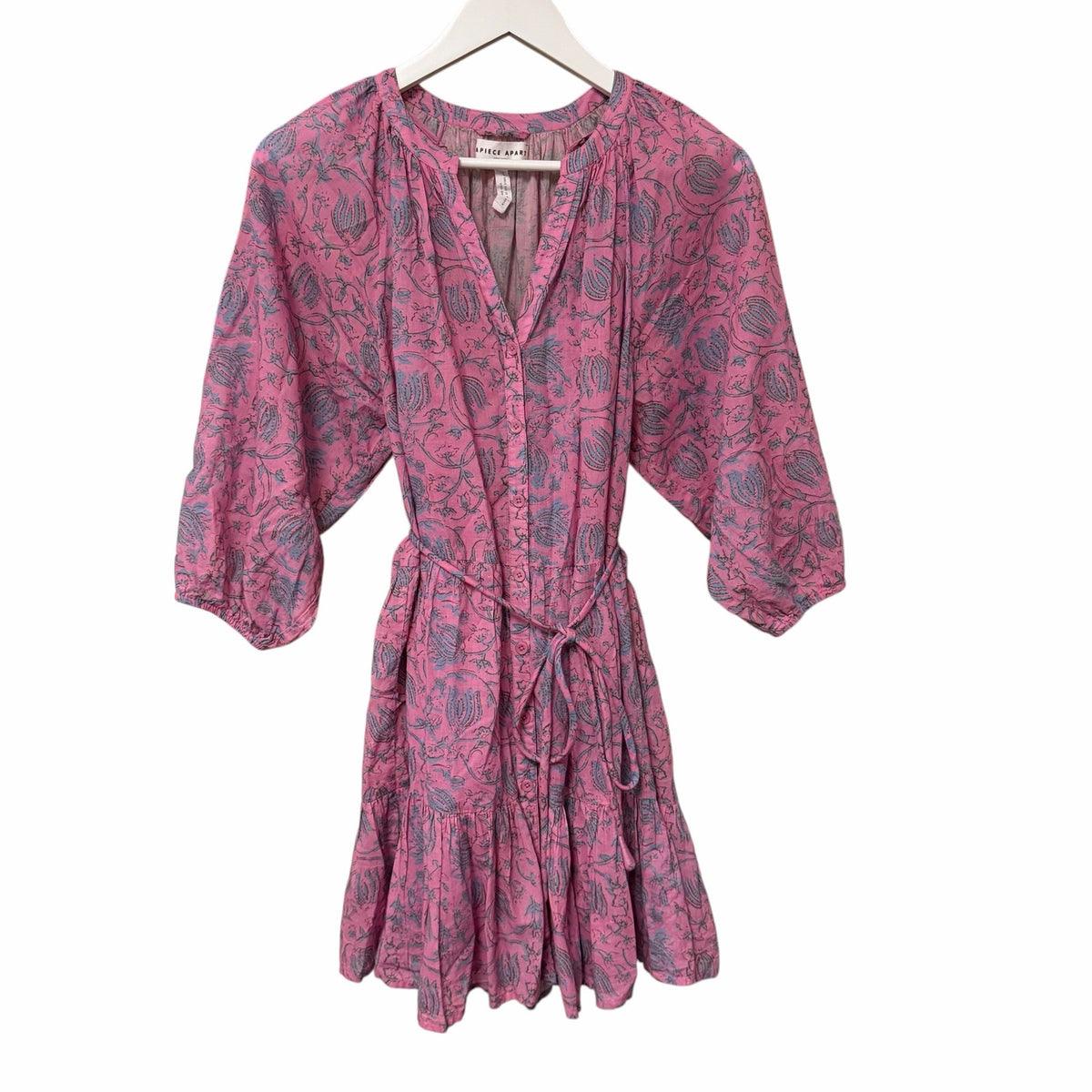 Apiece Apart Mini Mitte Dress Sunfaded Floral Pink Blue Organic Cotton Small