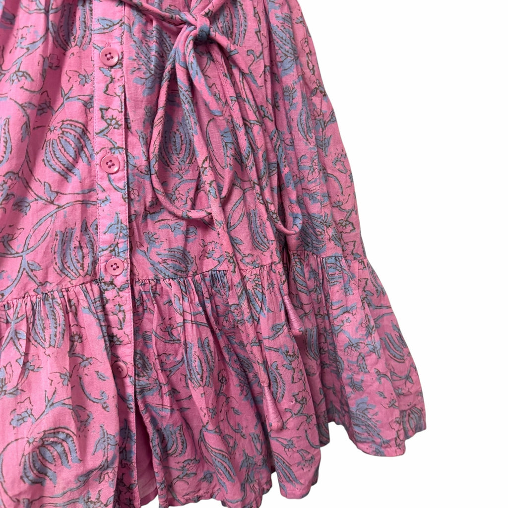 Apiece Apart Mini Mitte Dress Sunfaded Floral Pink Blue Organic Cotton Small