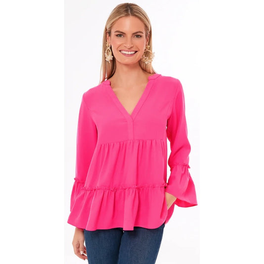 Tuckernuck Pomander Place Flare Sleeve Tiered Hot Pink Kenzo Top Womens Size XS