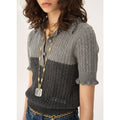 NWT Chloe Short Sleeve Polo Sweater Wool Cashmere Confident Grey Size Small