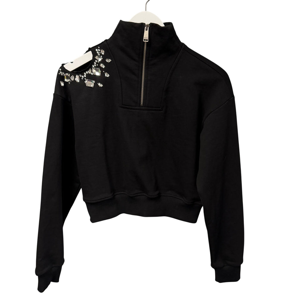 NWT Area Embellished Crystal Cluster Cutout Zip Sweatshirt Black XS Grunge Glam
