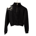 NWT Area Embellished Crystal Cluster Cutout Zip Sweatshirt Black XS Grunge Glam