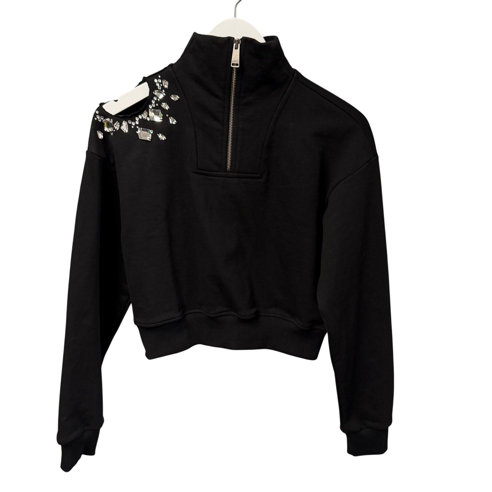 NWT Area Embellished Crystal Cluster Cutout Zip Sweatshirt Black XS Grunge Glam