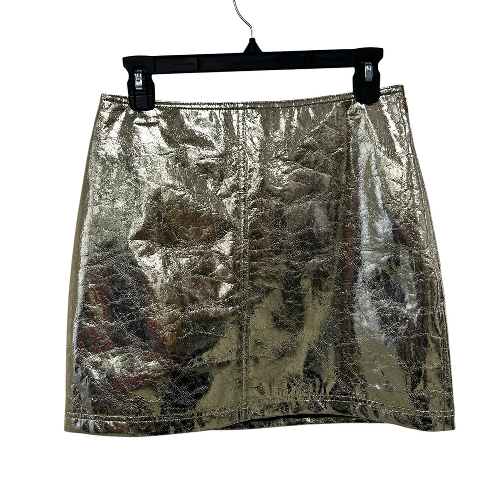 NWT Hunter Bell Cracked Metallic Gold Faux Leather Kaitlin Mini Skirt Womens 4