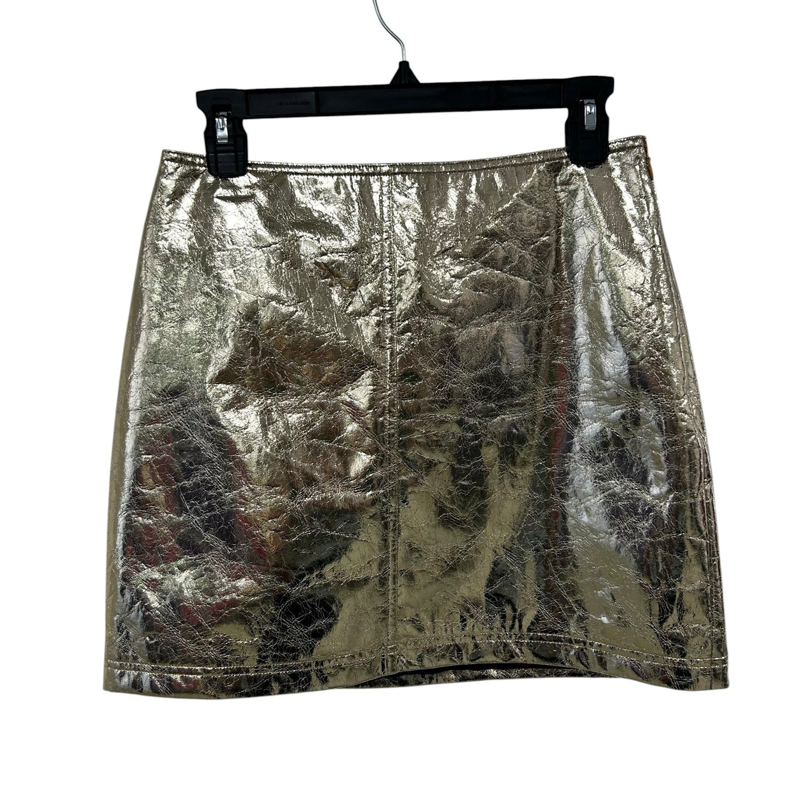 NWT Hunter Bell Cracked Metallic Gold Faux Leather Kaitlin Mini Skirt Womens 4