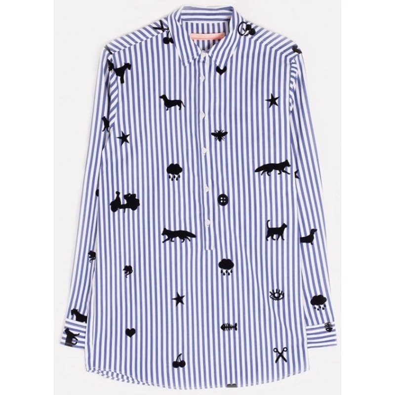 Vilagallo Nina Stripe Floc Shirt Pure Cotton Button Front Womens 42 / US Large