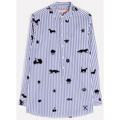 Vilagallo Nina Stripe Floc Shirt Pure Cotton Button Front Womens 42 / US Large
