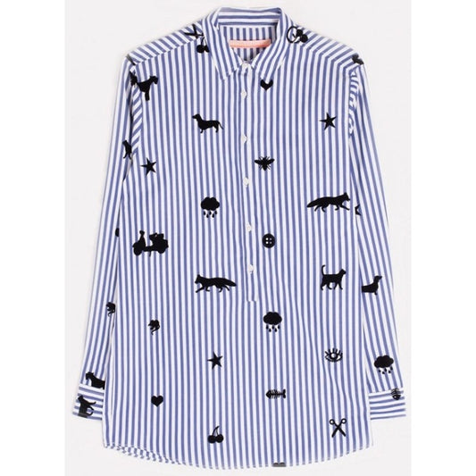 Vilagallo Nina Stripe Floc Shirt Pure Cotton Button Front Womens 42 / US Large