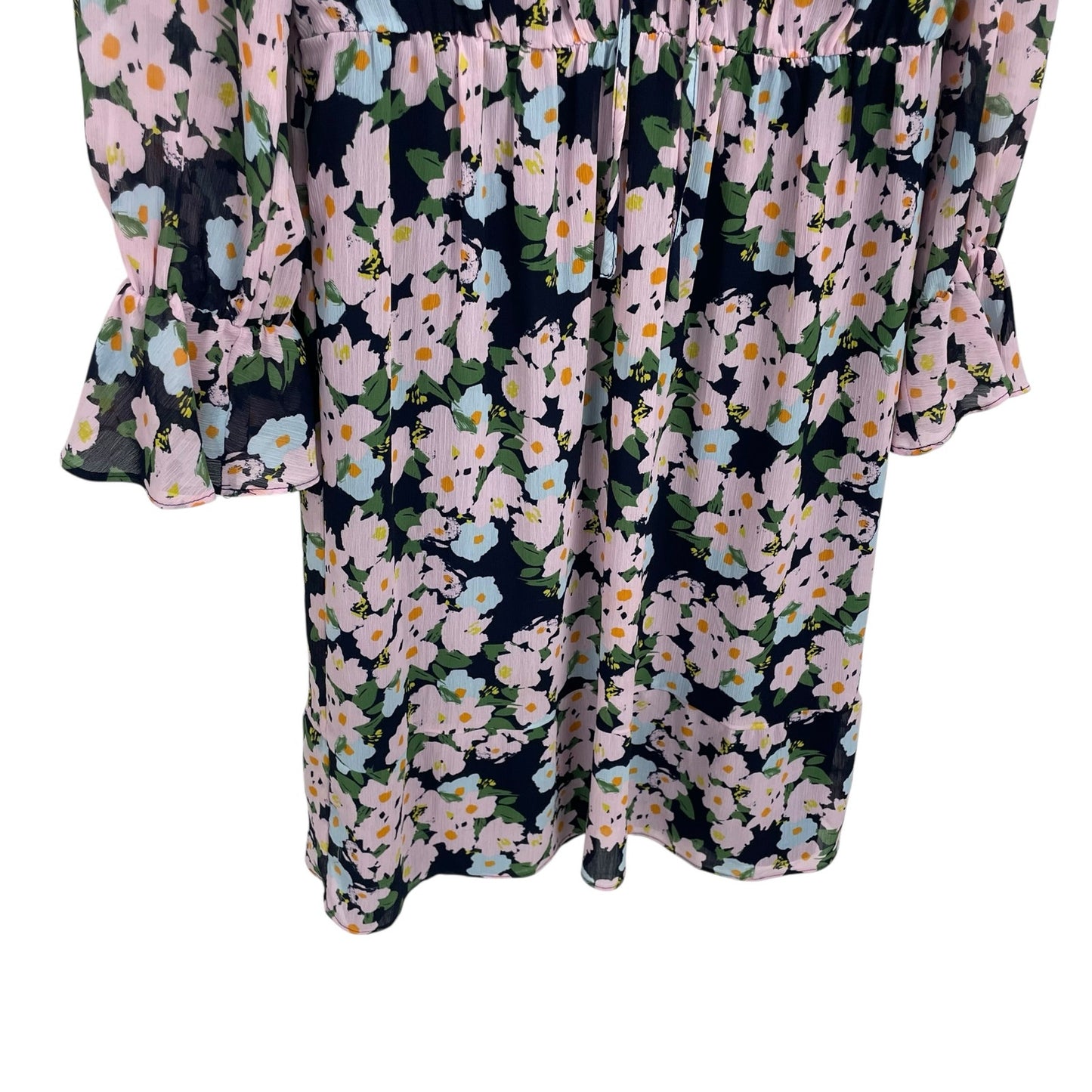 J. Crew Mercantile Button Up Drapey Tie Front Dress Navy Pink Floral Womens XS