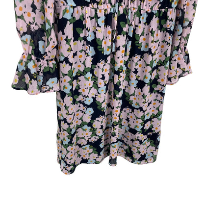 J. Crew Mercantile Button Up Drapey Tie Front Dress Navy Pink Floral Womens XS
