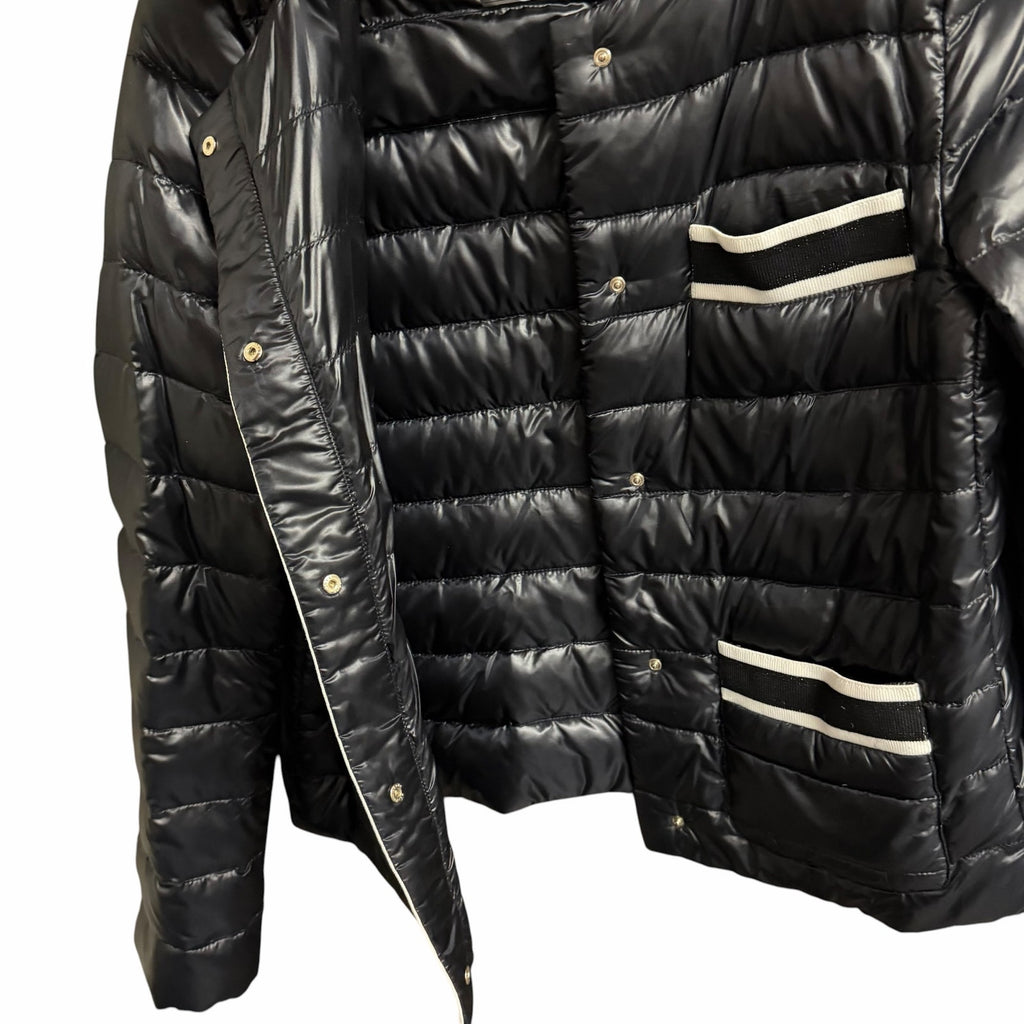 Herno Grosgrain Trim Water Resistant Down Puffer Jacket Black White Size US 8