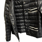 Herno Grosgrain Trim Water Resistant Down Puffer Jacket Black White Size US 8